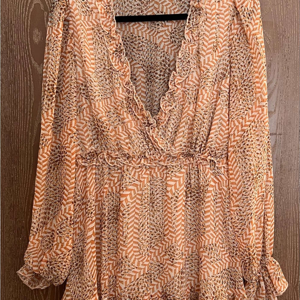 Aakaa Orange Tan Ruffled Mini Dress